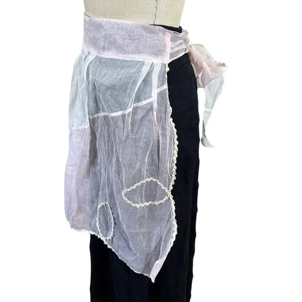 Vintage 60s Hostess Apron in Sheer Pink and White with Gold RikRak
